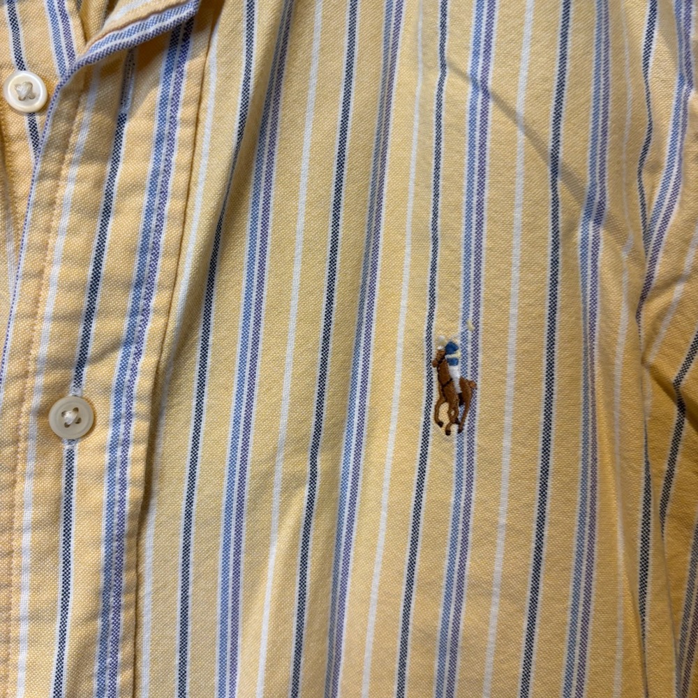 Ralph Lauren Classic Fit Yellow Blue‎ Stripe Button Down Shirt Men Large - Picture 4 of 6